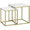 Image de Lot de 2 tables basses gigognes carrées style art déco - acier doré panneaux aspect marbre blanc
