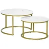 Image de Lot de 2 tables basses gigognes rondes style art déco - acier doré panneaux aspect marbre blanc