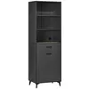 Image de Buffet haut design industriel multi-rangement - porte avec étagère, tiroir, 3 niches - piètement métal noir MDF gris