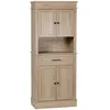 Image de Buffet haut armoire de cuisine multi-rangement 2 placards 2 portes tiroir niche MDF panneaux aspect chêne clair