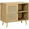 Image de Buffet style bohème - 1 porte, étagère, 2 niches - piètement bois panneaux aspect bois manguier rotin