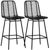Image de Lot de 2 tabourets de bar style colonial piètement acier résine tressée aspect rotin noir