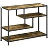 Image de Console design industriel 4 étagères acier noir panneaux aspect bois vieilli