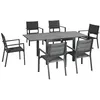Image de Ensemble de jardin 6 personnes chaises empilables table extensible 90/180L cm alu. textilène gris