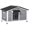 Image de Niche chien style cottage - 2 fenêtres, porte, toit ouvrant bitumé - bois sapin gris