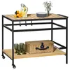 Image de Desserte de jardin chariot pour plancha barbecue en bois et métal avec 2 étagères et 3 crochets - 107 x 65 x 80 cm noir naturel