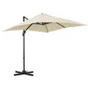 Image de Parasol déporté carré inclinable manivelle avec pied en acier dim. 2,45L x 2,45l x 2,45H m métal alu. polyester haute densité beige