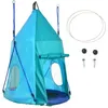 Image de Balançoire nid d'oiseau ronde balançoire panier Ø 1,1 x 1,5H m - tente amovible incluse - accessoires inclus bleu