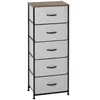 Image de Chiffonnier meuble de rangement 5 tiroirs - dim. 45L x 30l x 116H cm - structure acier noir tissu pliant gris
