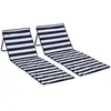Image de Lot de 2 tapis de plage rembourrés pliables - matelas de plage - dossier inclinable, rangement - métal polyester blanc bleu
