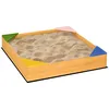 Image de Bac à sable carré en bois pour enfants 4 assises en coin et film protection 109 x 109 x 19,8 cm bois naturel