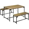 Image de Ensemble table à manger et 2 bancs 4 personnes châssis acier noir plateau assises aspect bois clair naturel