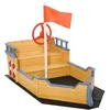 Image de Bac à sable bateau de pirate - banc, coffre rangement, gouvernail, drapeau, bâche - bois sapin pré-huilé
