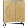 Image de Buffet 2 portes cannage rotin avec étagère piètement métal noir aspect chêne clair