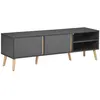 Image de Meuble TV banc TV 2 portes 2 niches design scandinave panneaux particules gris aspect bois clair