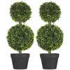 Image de Lot de 2 arbres buis artificiel double boules avec tronc et pot inclus - H.60 cm PE vert
