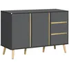 Image de Buffet 2 portes 2 étagères 3 tiroirs design scandinave panneaux particules gris aspect bois clair