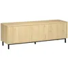 Image de Meuble TV banc TV design Urban Craft - 3 portes, 3 étagères - piètement acier noir aspect bois clair