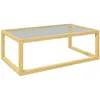 Image de Table basse design contemporain plateau verre trempé structure piètement bois d'hévéa