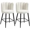 Image de Lot de 2 tabourets de bar design contemporain - repose-pied - acier noir revêtement effet laine bouclée blanc