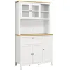 Image de Buffet haut style classique chic - multi-rangement placards, niches, tiroir - panneaux blanc aspect bois clair