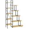 Image de Bibliothèque étagère style industriel - 10 étagères - panneaux particules aspect bois clair acier noir