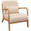 Image de Fauteuil lounge - 3 coussins inclus - assise profonde - accoudoirs - structure bois hévéa - aspect velours beige