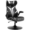 Image de Fauteuil gaming base ronde métal pivotante 360° hauteur réglable tétière accoudoirs relevables PVC blanc noir
