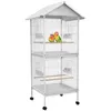 Image de Volière cage à oiseaux sur roulettes design maison mangeoires perchoirs 10 portes plateaux excréments amovibles acier blanc