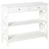 Image de Console style table de drapier néo-rétro 2 tiroirs 2 étagères dim. 100L x 30l x 80H cm MDF blanc