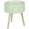Image de Chevet table de nuit ronde design scandinave tiroir bicolore pieds effilés inclinés bois massif chêne clair vert