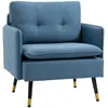 Image de Fauteuil style art-déco dossier effet capitonné piètement incliné effilé métal noir extrémités dorées tissu bleu