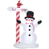 Image de Bonhomme de neige gonflable avec pancarte 3 LED, décoration gonflable de Noël pour l'extérieur et l'intérieur, hauteur 213 cm, polyester imperméable, blanc