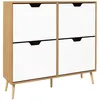 Image de Meuble à chaussures design scandinave 4 portes abattantes 4 étagères réglables bois pin panneaux bois clair blanc