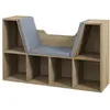 Image de Bibliothèque banc 2 en 1 design contemporain 6 casiers 3 coussins fournis 102L x 30l x 61H cm aspect chêne clair gris