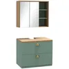 Image de Ensemble 2 meubles salle de bain - meuble sous-vasque suspendu, armoire murale miroir - aspect bois clair vert