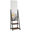 Image de Miroir sur pied rectangulaire avec roulettes angle réglable 2 étagères dim. 42L x 37l x 155H cm verre bois rustique noir