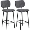 Image de Lot de 2 tabourets de bar style néo-rétro piètement acier noir repose-pied intégré tissu gris