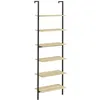 Image de Étagère échelle bibliothèque style industriel H206 cm 6 étagères acier noir panneaux aspect bois clair
