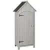 Image de Armoire abri de jardin remise pour outils 3 étagères porte loquet toit pente bitumé dim. 77L x 54l x 179H cm bois sapin pré-huilé gris