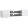 Image de Meuble TV mural - banc TV flottant - 2 portes, 2 niches - dim. 140L x 30l x 30H cm - panneaux blanc laqué