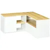 Image de Meuble TV d'angle banc TV en L 2 portes 3 niches panneaux aspect bois chêne clair blanc