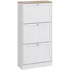 Image de Armoire à chaussures 3 portes abattantes 2 compartiments panneaux particules blanc aspect chêne clair