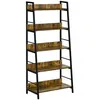 Image de Étagère bibliothèque style industriel incliné 5 niveaux 70L x 35l x 150H cm coloris bois vieilli noir