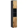 Image de Meuble colonne rangement salle de bain style cosy 2 portes 2 étagères 2 niches anthracite aspect bois