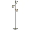 Image de Lampadaire globe design néo-rétro 3 ampoules orientables max. 40 W H. 162 cm métal noir doré verre gris