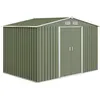 Image de Abri de jardin - remise pour outils - cabanon double porte coulissante - fondation incluse - dim. 277L x 191l x 192H cm - tôle d'acier ondulée vert clair