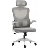 Image de Fauteuil de bureau ergonomique réglable - fonction bascule, support lombaires, tétière ajustable - blanc gris
