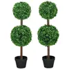 Image de Lot de 2 buis artificiel double boules - cailloux et pot inclus - H.90 cm PE vert
