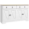 Image de Buffet 2 portes 2 étagères 2 tiroirs style rural chic façades portes à croisillons poignées anneaux métal noir blanc aspect bois